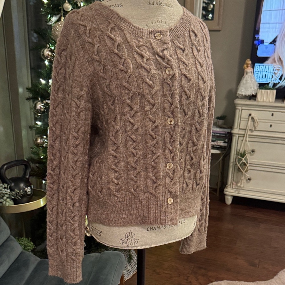 Kerisma Cable Knit Button-Up Sweater Light Brown Tan Eco-Yarn Series S/M - Picture 4 of 10